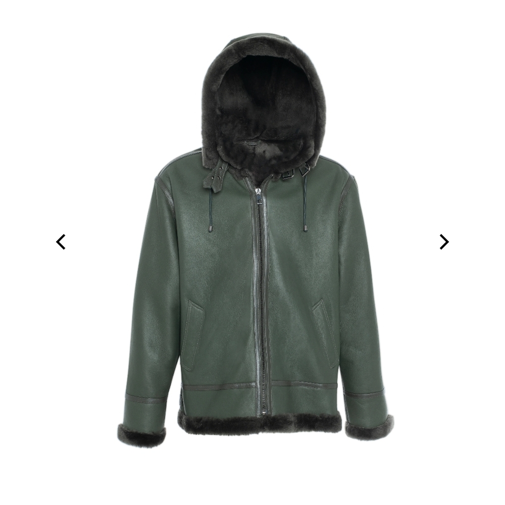 CAPTAIN Men Hooded Merino Sheepskin Aviator Coat XXL